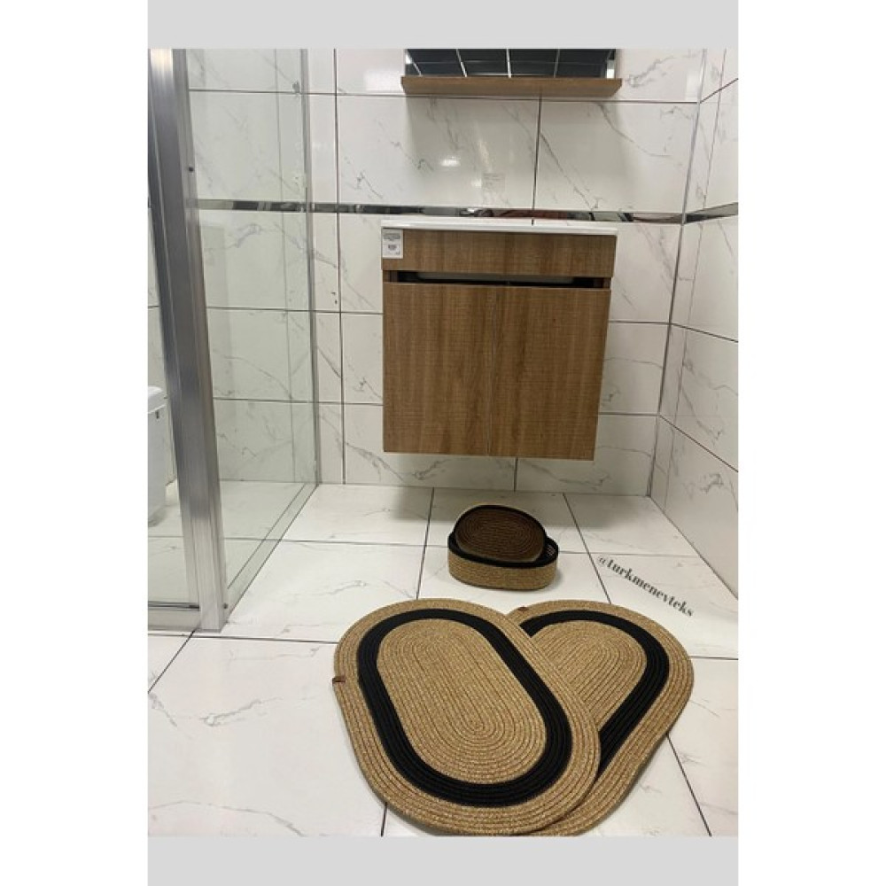 ERSU AHAT HOME DESİGN Jüt Hasır Banyo Takımı ,Banyo Paspas Takımı, Banyo Sepeti ,Paspas, Sepet Takımı, Dekor - Jütsiyah Klozet Takımı Fiyatı