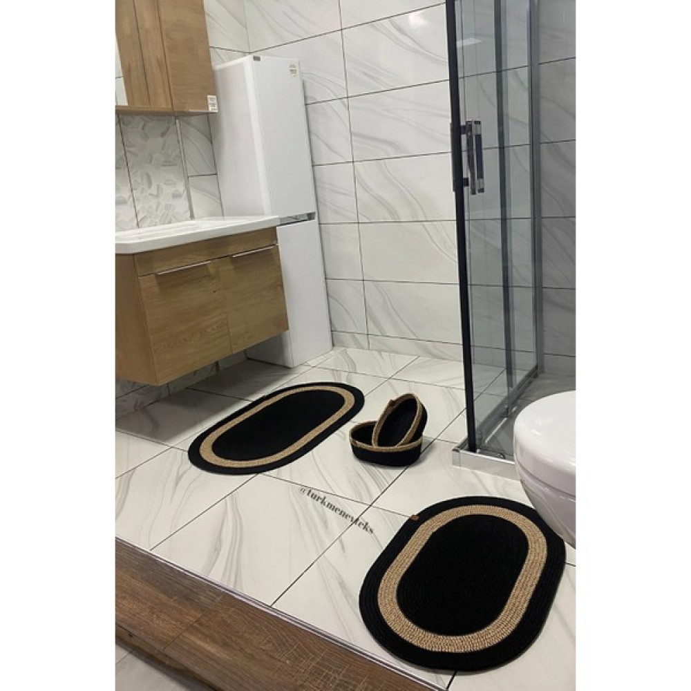 ERSU AHAT HOME DESİGN Jüt Hasır Banyo Takımı ,Banyo Paspas Takımı, Banyo Sepeti ,Paspas, Sepet Takımı, Dekor - SiyahJüt Klozet Takımı Fiyatı
