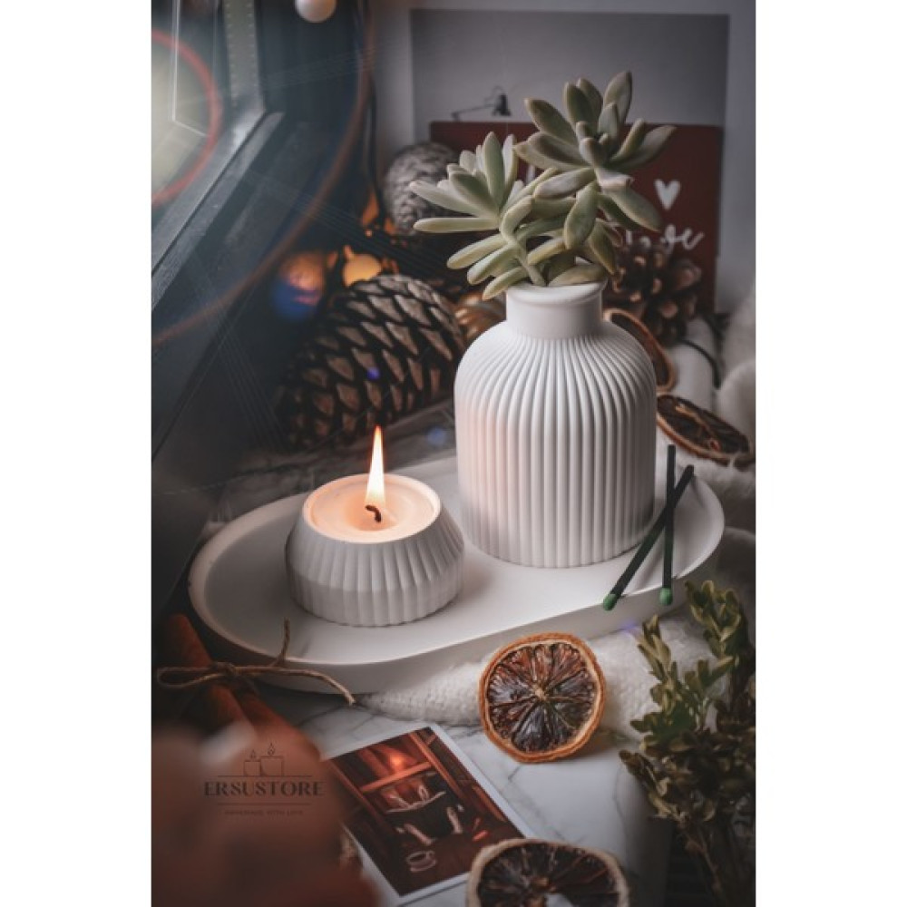 Ersustore Beyaz Renk 3 Parça Tealight Vazo Tepsi Seti Dekoratif Mum Fiyatı