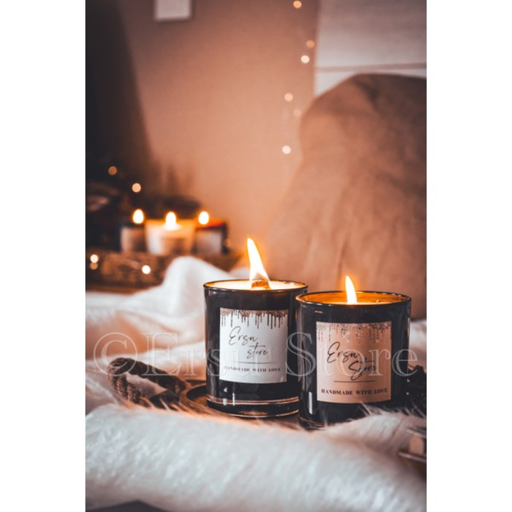 Ersustore Kokulu Bitkisel Uzun Ömürlü Aromaterapi Bergamot & Hindistan Cevizi Vegan Mum Seti - Siyah Dekoratif Mum Fiyatı