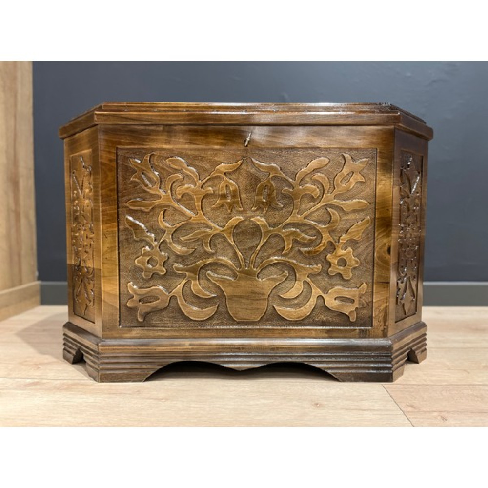 Erteks Tekstil 8 Köşeli Maraş Oyma Çeyiz Sandığı - 94 x 50 cm Eşya Saklama / Düzenleme Fiyatı
