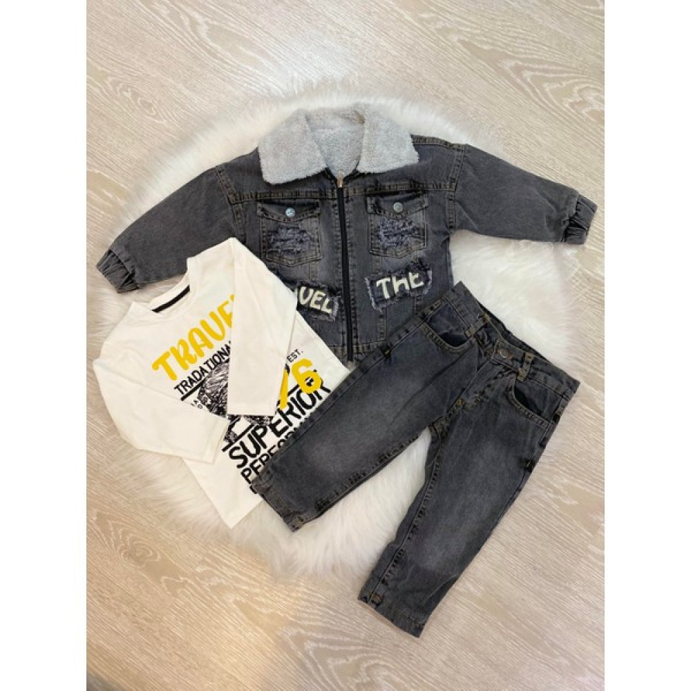 Erv Kids Erkek Çocuk Şardonlu 3'lü Kot Ceket Pamuklu Bluz ,jean Pantolon Takım/ Erkek Trend Giyim Erkek Çocuk Giyim Takımı Fiyatı