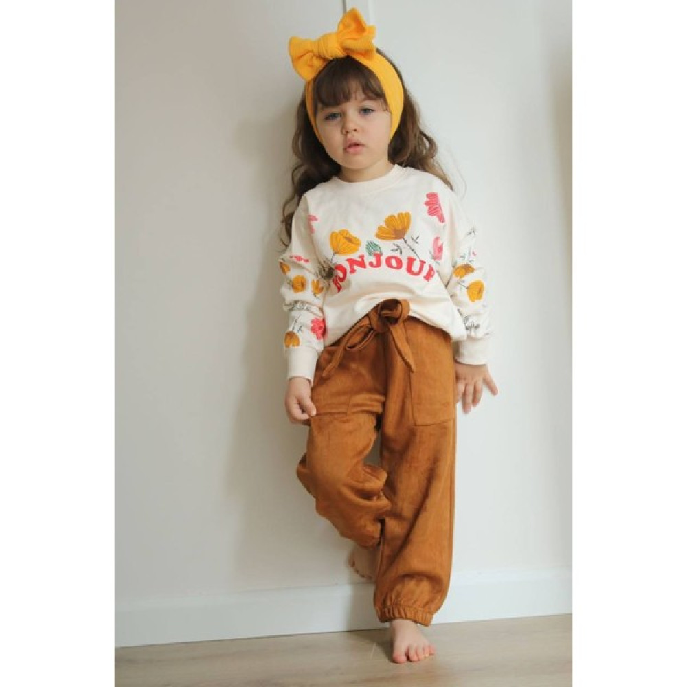 Erv Kids Kız Çocuk 2'li Takım Süet Taba Süet Pantolon Çiçek Baskılı Sweat/ Tam Kalıp/bayramlık/kreş Kız Çocuk Giyim Takımı Fiyatı