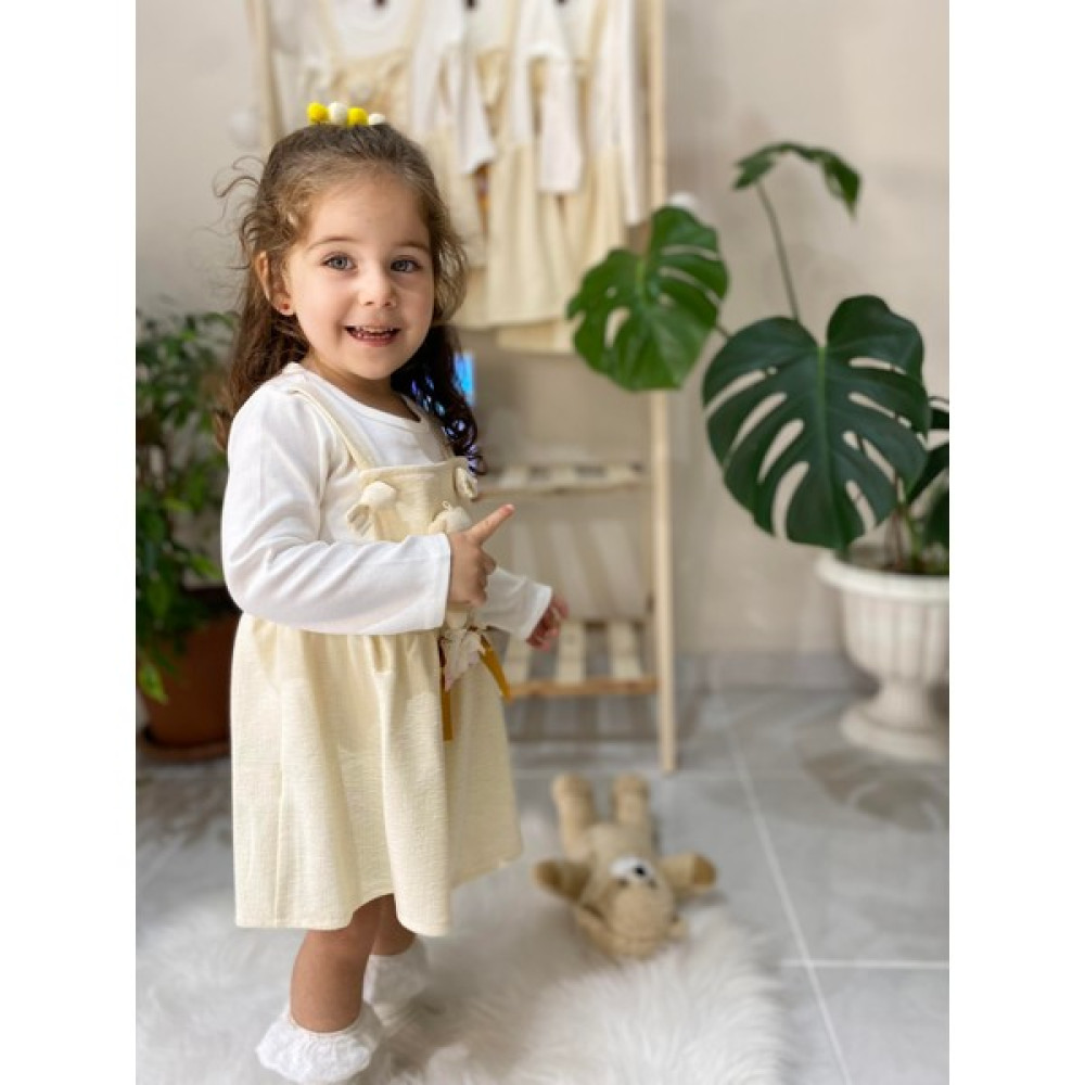 Erv Kids Kız Çocuk Ayıcıklı Askılı Elbise Yeşil /sarı /bayramlık/ Yenidoğan / Kız Çocuk Elbise Fiyatı