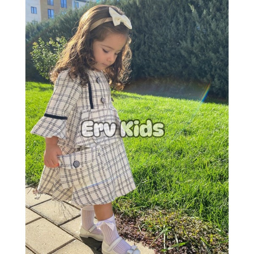 Erv Kids Kız Çocuk Çanta Aksesuarlı Düğmeli Siyah Beyaz Bayramlık/doğumgünü/ Parti Elbisesi Kız Çocuk Elbise Fiyatı