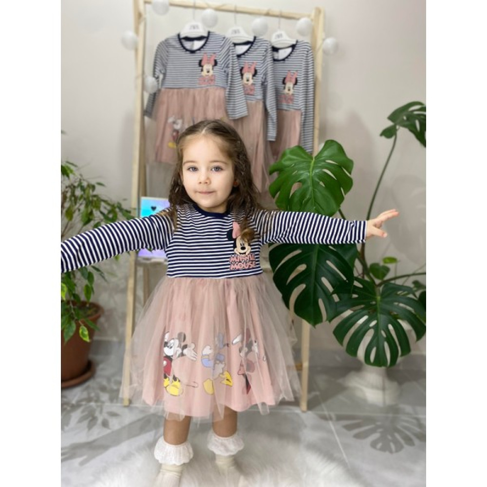 Erv Kids Kız Çocuk Mickey Mause Baskılı Elbise Mor Tüllü ,Çizgili ,Renkli ,Doğum Günü /Bayramlık Kız Çocuk Elbise Fiyatı