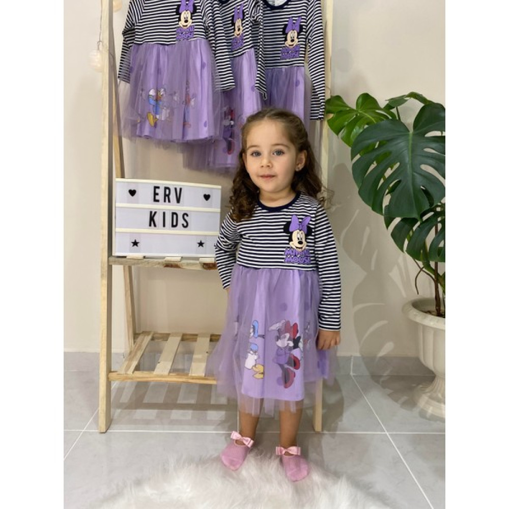 Erv Kids Kız Çocuk Mickey Mause Baskılı Elbise Mor Tüllü /çizgili / Renkli /doğum Günü /bayramlık /tül Elbise Kız Çocuk Elbise Fiyatı
