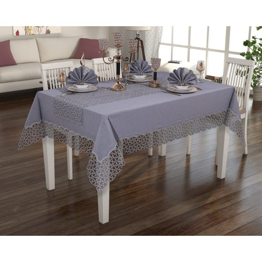 Erva Home Design Erva Home Angles 12 Kişilik Yemek Seti - 160 x 260 cm - Gri Masa Örtüsü Fiyatı