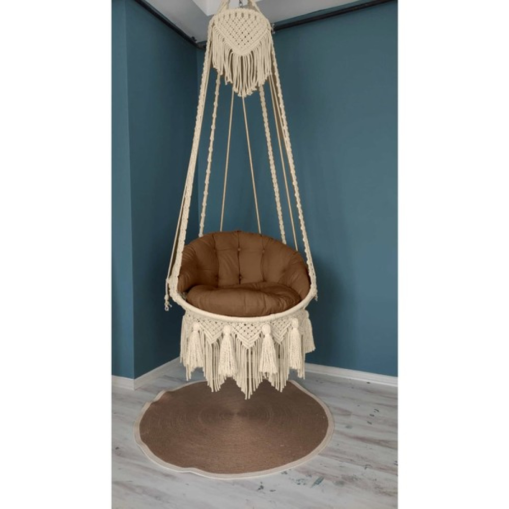 Ervaa Makrome Salıncak Minderi Kahverengi Döşemelik Kumaşlı (Sadece Minder)) 60X60 140X55 - 60 x 140 cm - Açık Kahve Salon & Oturma Odası Tekstili Fiyatı