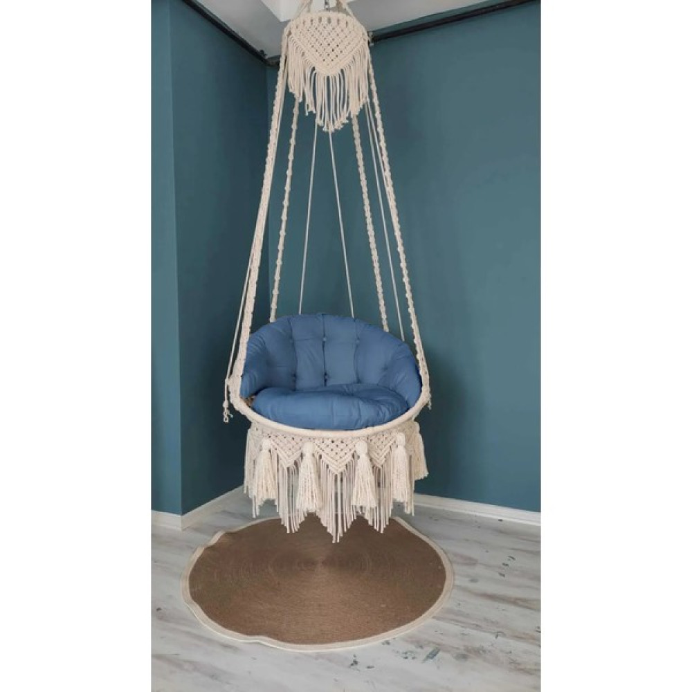 Ervaa Makrome Salıncak Minderi Kahverengi Döşemelik Kumaşlı (Sadece Minder)) 60X60 140X55 - 60 x 140 cm - Açık Mavi Salon & Oturma Odası Tekstili Fiyatı