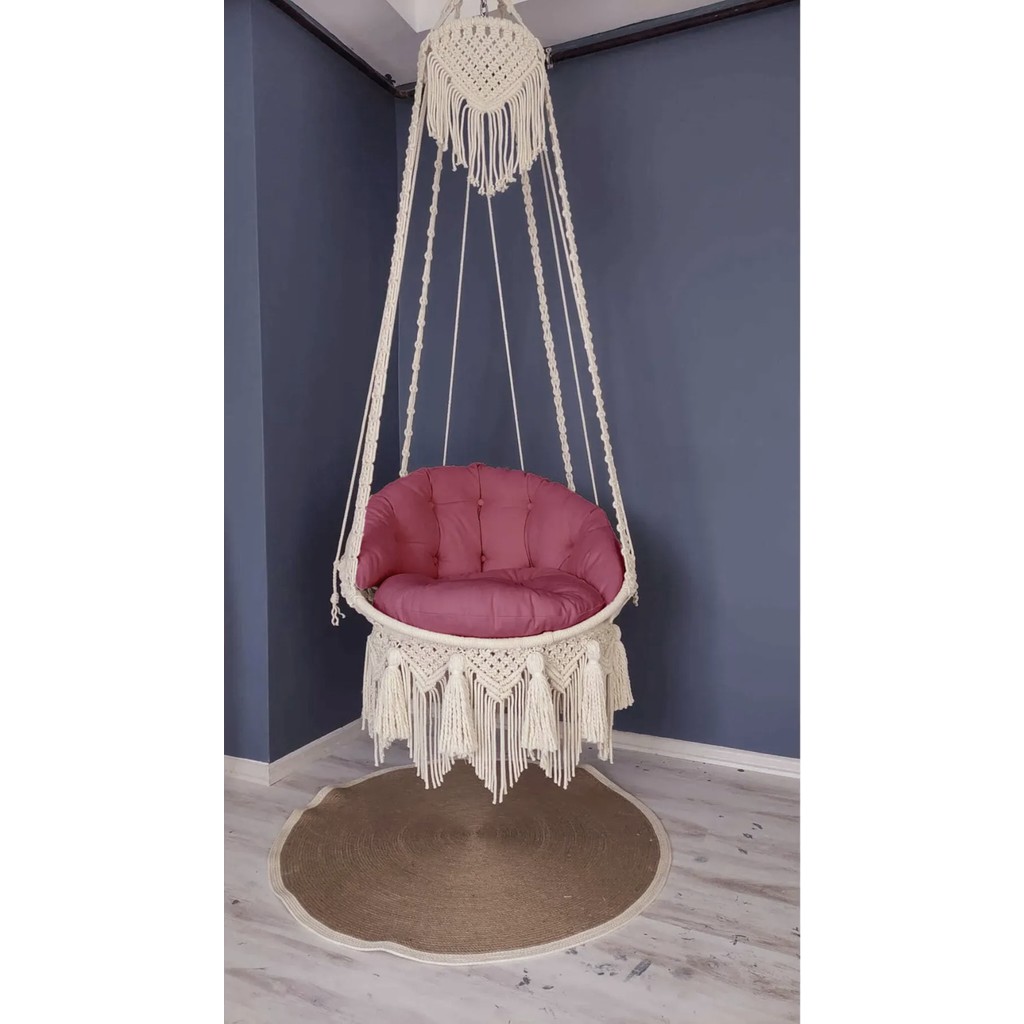 Ervaa Makrome Salıncak Minderi Kahverengi Döşemelik Kumaşlı (Sadece Minder)) 60X60 140X55 - 60 x 140 cm - Gül Kurusu Diğer Fiyatı