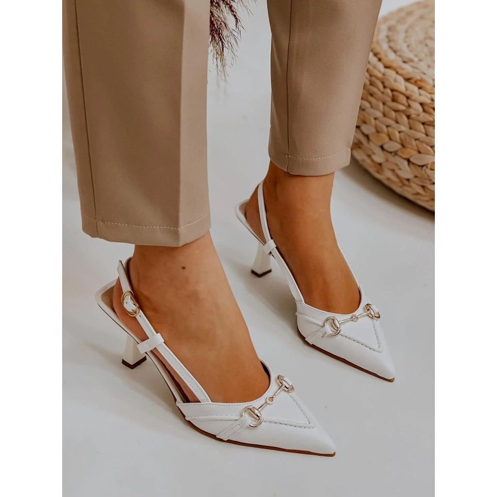 Erva'nın Butiği Beyaz Deri (Moss) Toka Detay Kadın Stiletto Topuklu Ayakkabı Fiyatı
