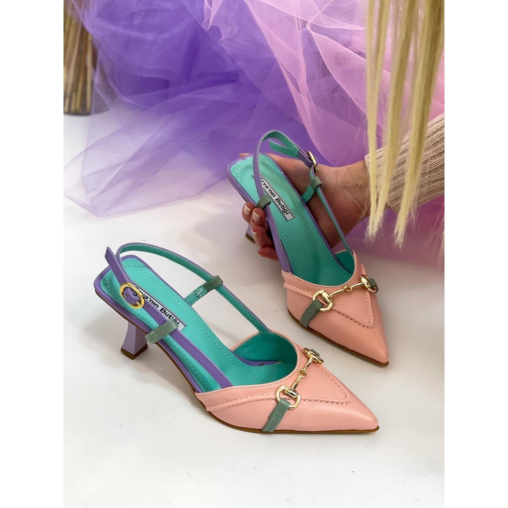 Erva'nın Butiği Pembe Yeşil Deri (Moss) Toka Detay Kadın Stiletto Topuklu Ayakkabı Fiyatı