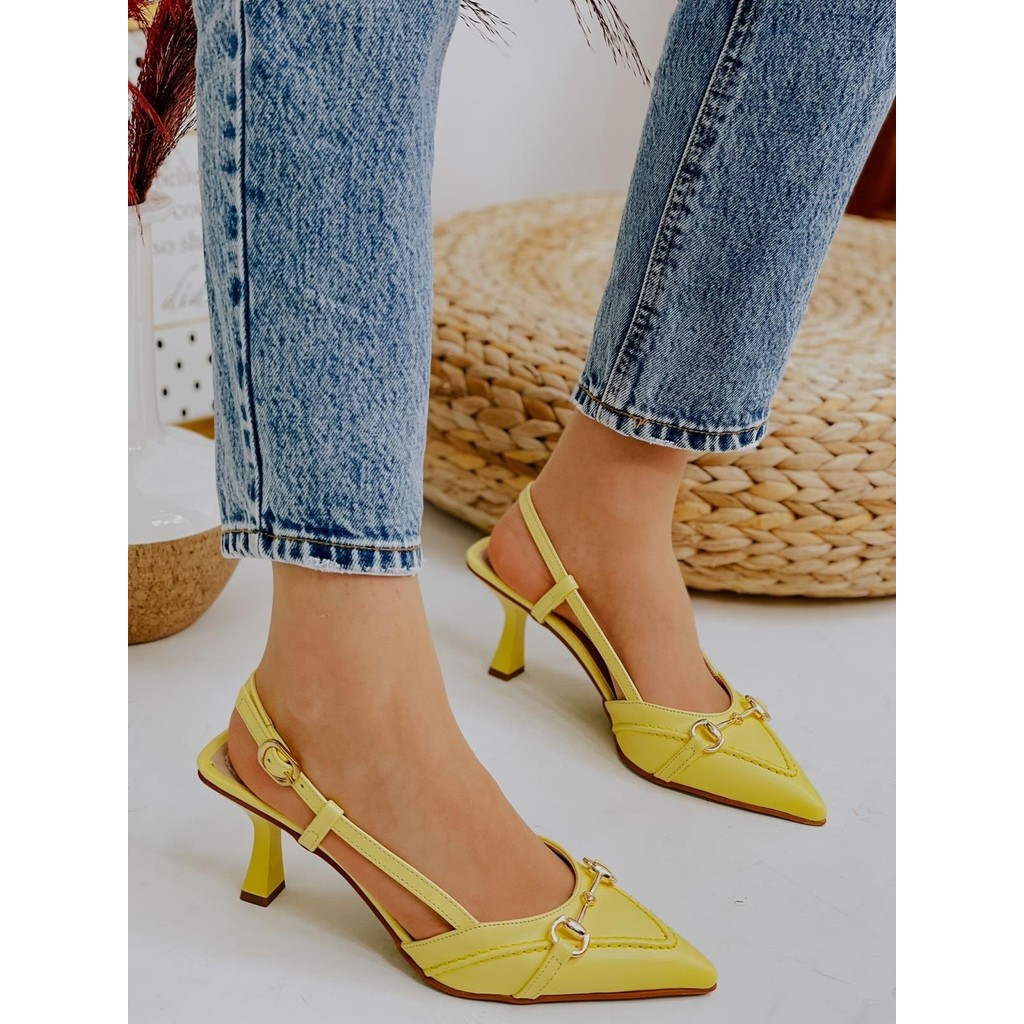 Erva'nın Butiği Sarı Deri (Moss) Toka Detay Kadın Stiletto Topuklu Ayakkabı Fiyatı