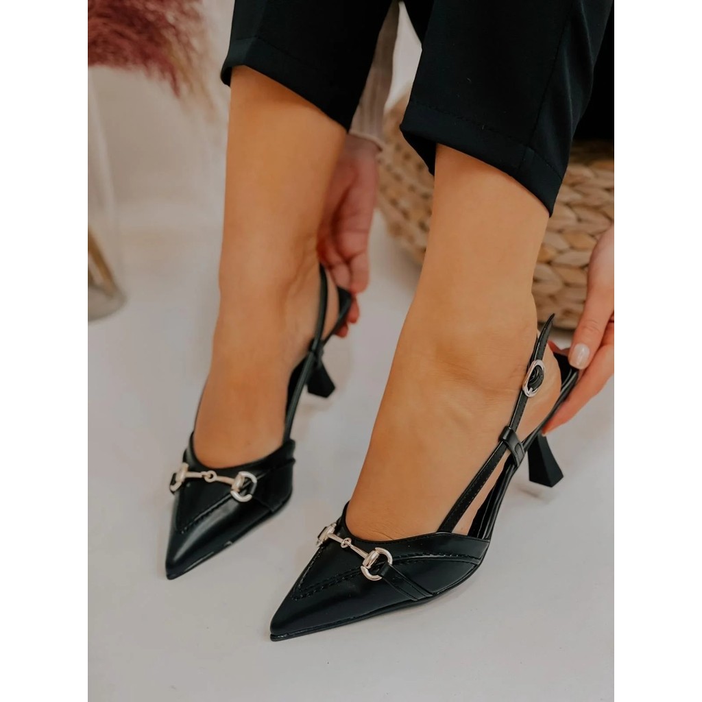 Erva'nın Butiği Siyah Deri (Moss) Toka Detay Kadın Stiletto Topuklu Ayakkabı Fiyatı