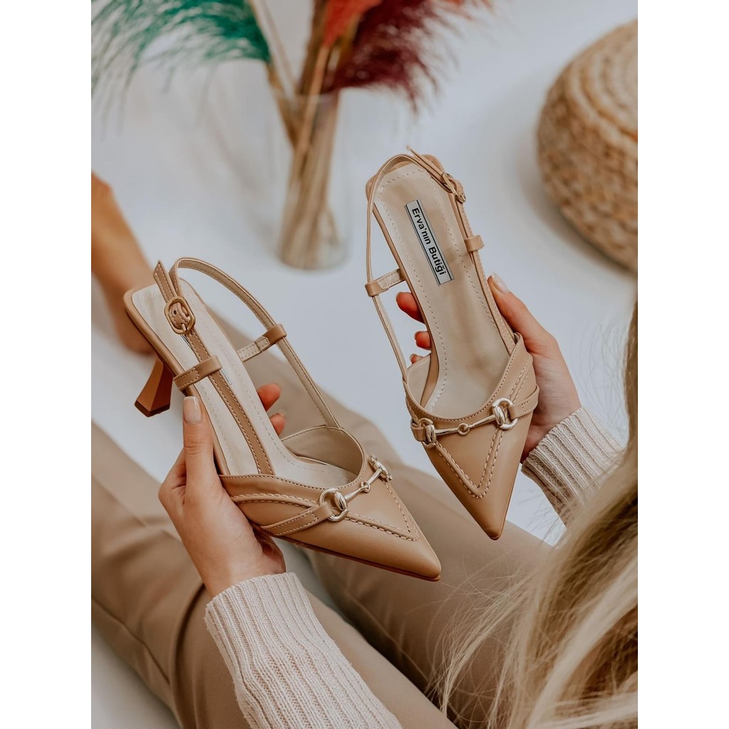 Erva'nın Butiği Ten Deri (Moss) Toka Detay Kadın Stiletto Topuklu Ayakkabı Fiyatı