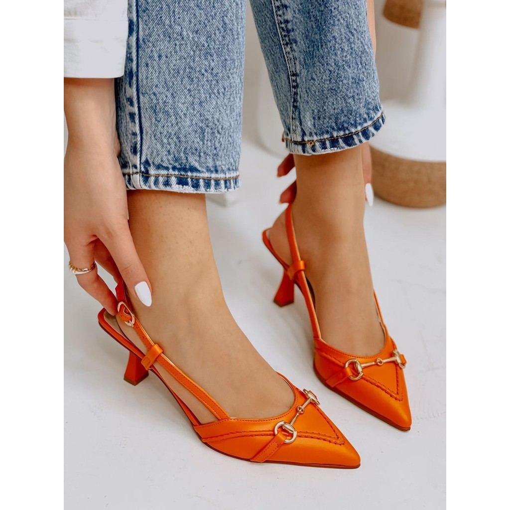 Erva'nın Butiği Turuncu Deri (Moss) Toka Detay Kadın Stiletto Topuklu Ayakkabı Fiyatı