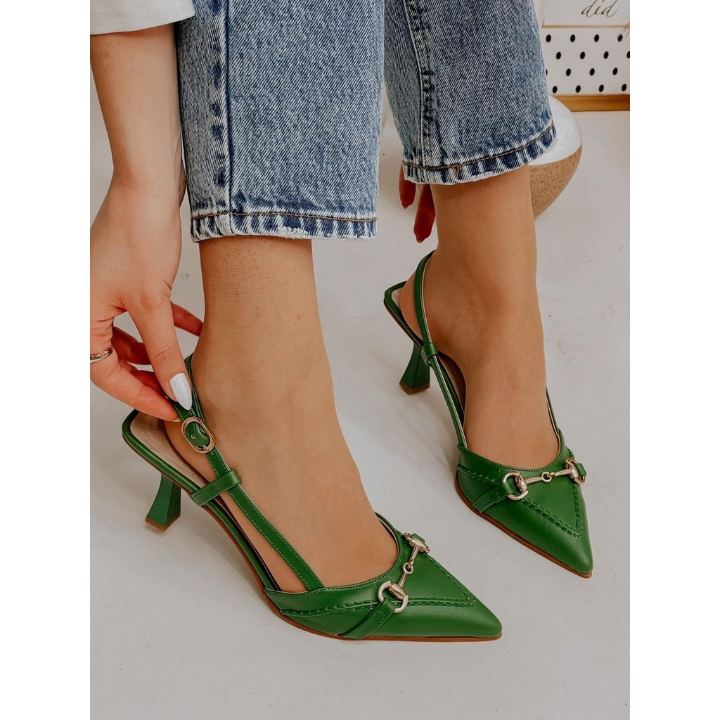 Erva'nın Butiği Yeşil Deri (Moss) Toka Detay Kadın Stiletto Topuklu Ayakkabı Fiyatı