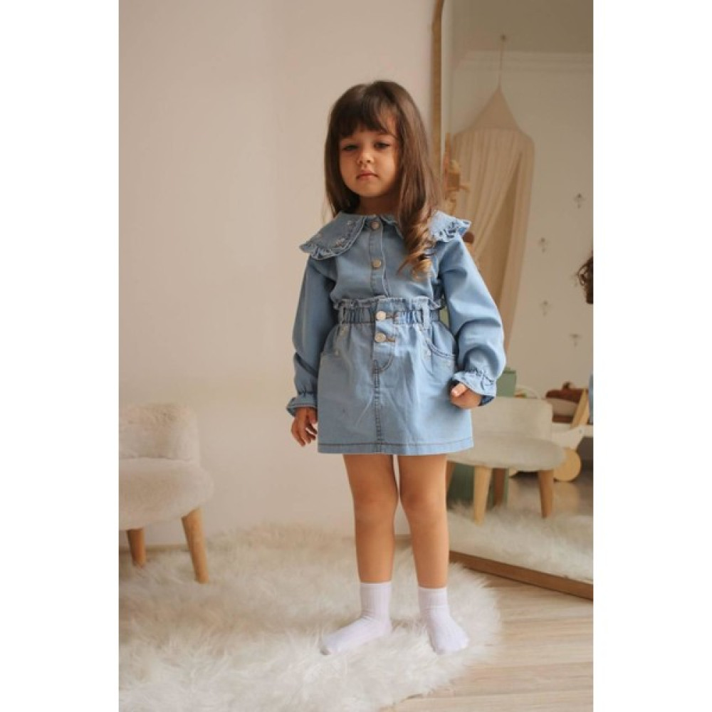 Ervasare Kids Kot Gömlek ve Kot Etek Yeni Sezon Kız Çocuk Alt Üst Ikili Takım 5-6 Yaş Kız Çocuk Giyim Takımı Fiyatı
