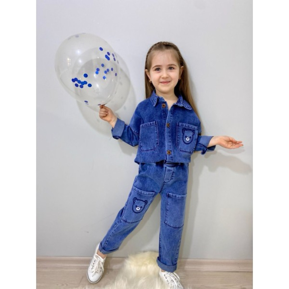 Ervasare Kids Unisex Çocuk Ayıcık Detay Alt Üst Kot Takım Jeans Likralı Denim Kumaş Spor Tarz Kombin 9-10 Yaş Kız Çocuk Giyim Takımı Fiyatı