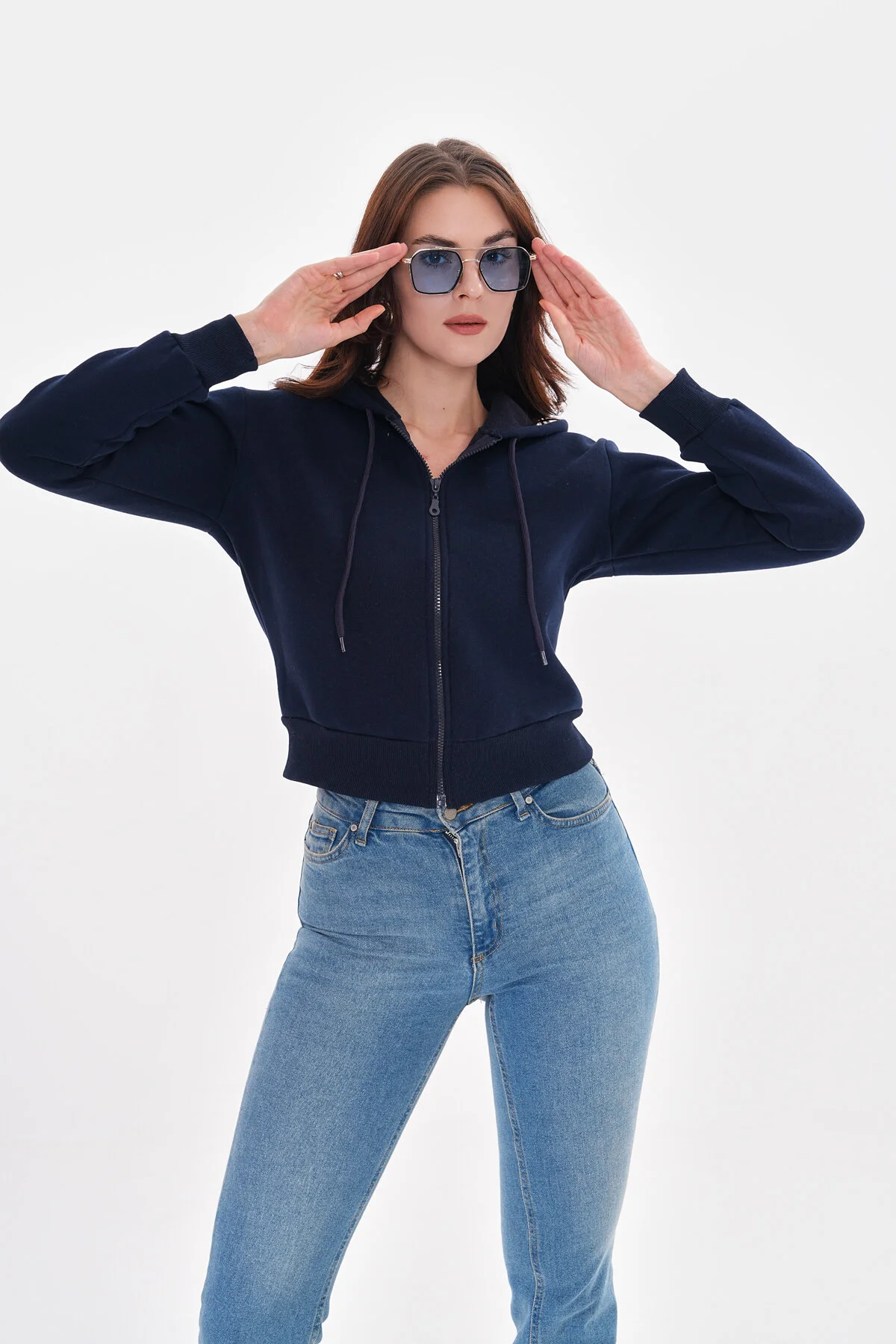 ER&WİER Kadın Fitted Crop Kapşonlu Zip Fermuarlı Polar Hırka Sweatshirt L Beden" Kadın Hırka Fiyatı