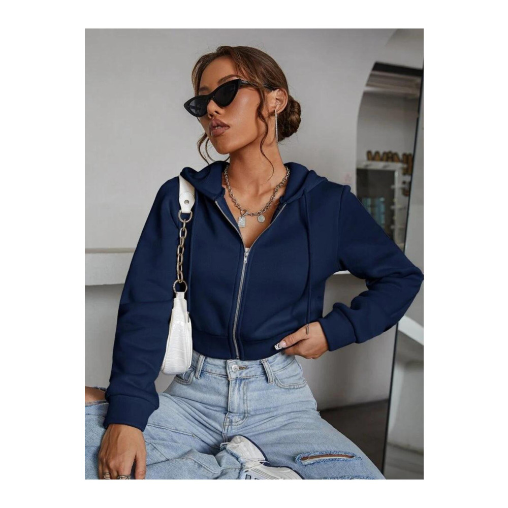 ER&WİER Kadın Fitted Crop Kapşonlu Zip Fermuarlı Polar Hırka Sweatshirt S Beden Kadın Hırka Fiyatı
