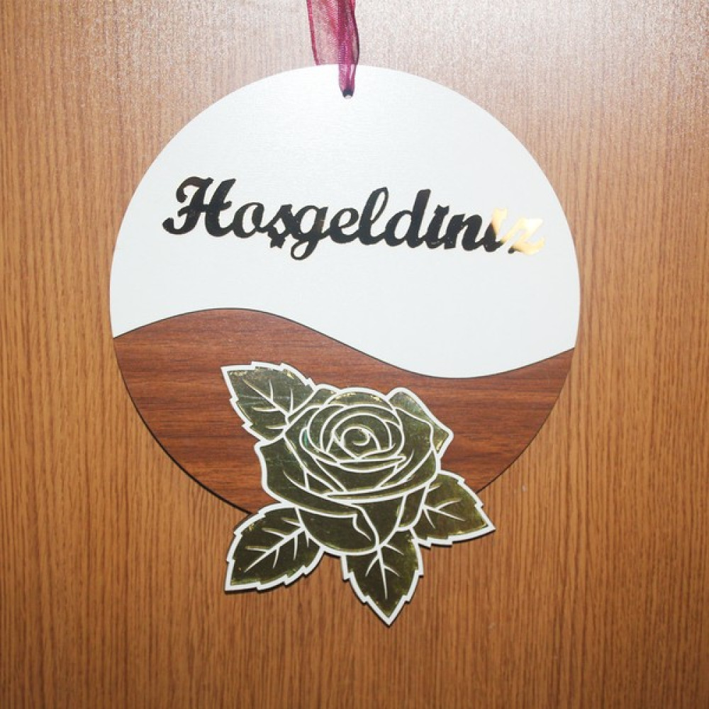 Eryatex Hoşgeldiniz Yazılı Çiçek Detaylı Aynalı Pleksi Ahşap Kapı Süsü Dekoratif Kapı Süsü Bebek Kapı Süsü Fiyatı
