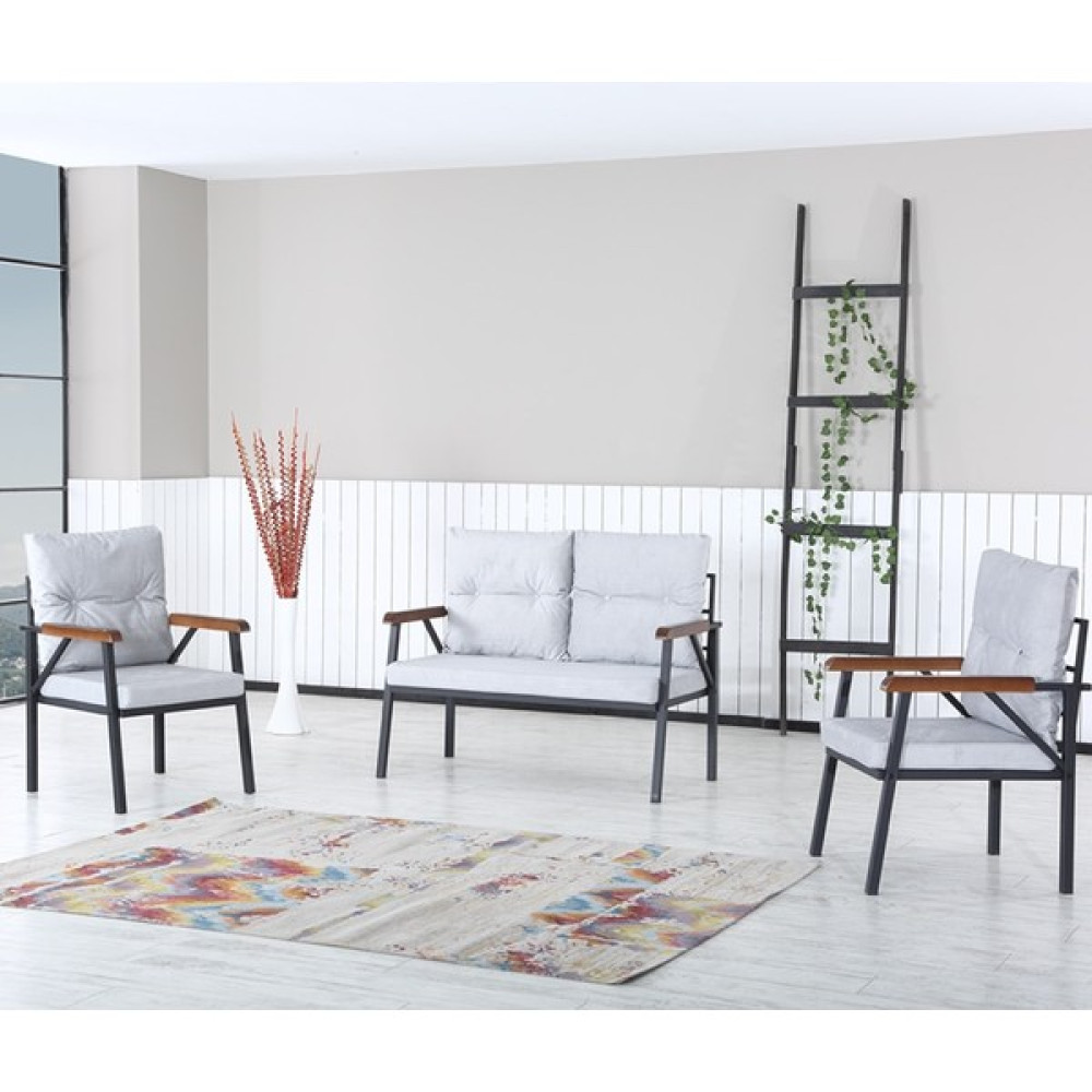 E&s Modalife Yaren Balkon, Bahçe, Cafe- Metal Kanepe Koltuk Takımı- 2+1+1 Tek Renk Açık Gri Bahçe Mobilyası Takımı Fiyatı