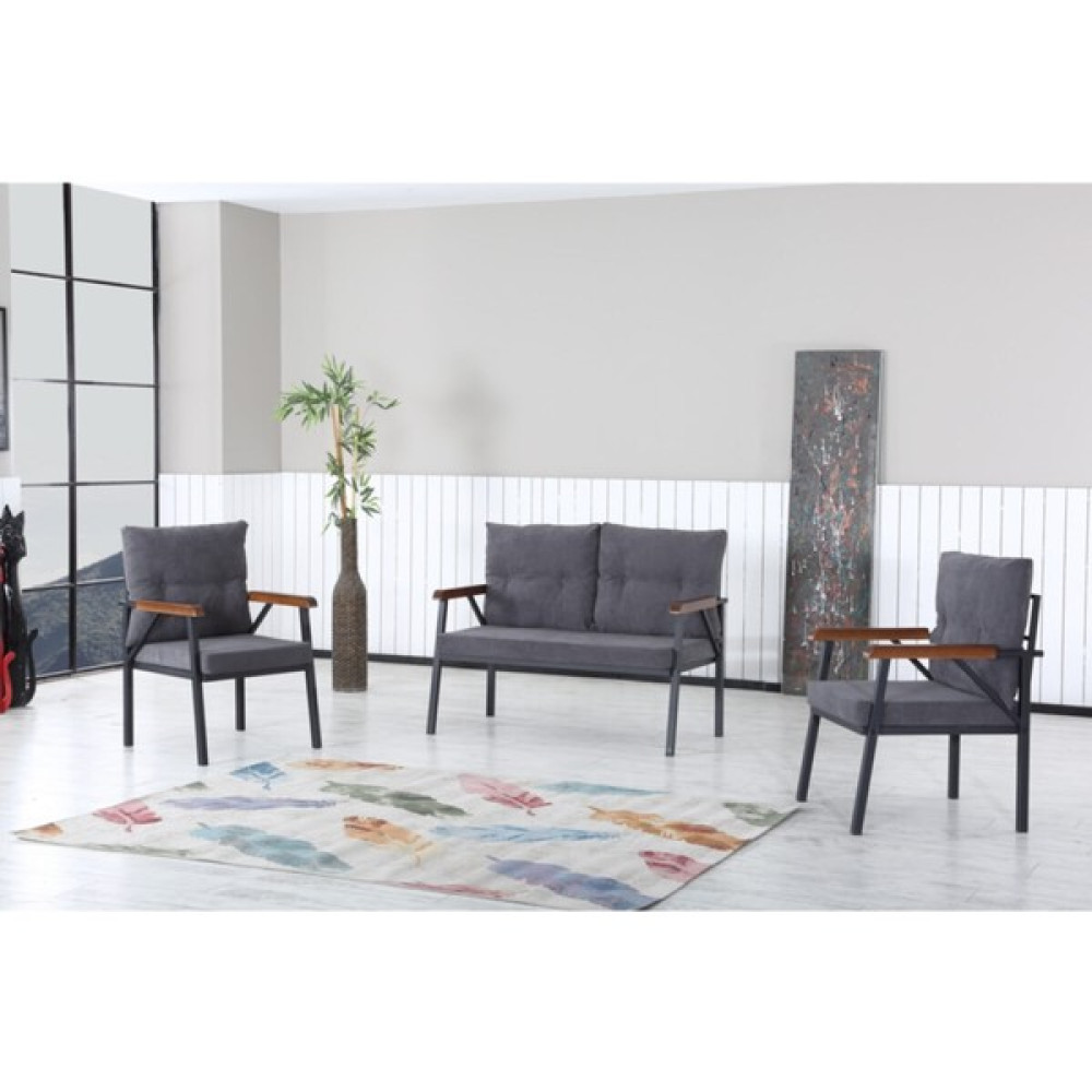 E&s Modalife Yaren Balkon, Bahçe, Cafe- Metal Kanepe Koltuk Takımı- 2+1+1 Tek Renk Antrasit Bahçe Mobilyası Takımı Fiyatı