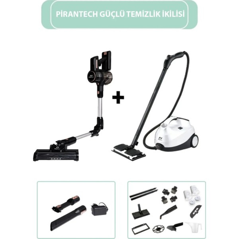 ES411 Yüksek Emiş Güçlü Dikey Şarjlı Süpürge / CB-107C Çok Fonksiyonlu Buharlı Temizlik Makinası - Beyaz Elektrikli Süpürgeler Fiyatı