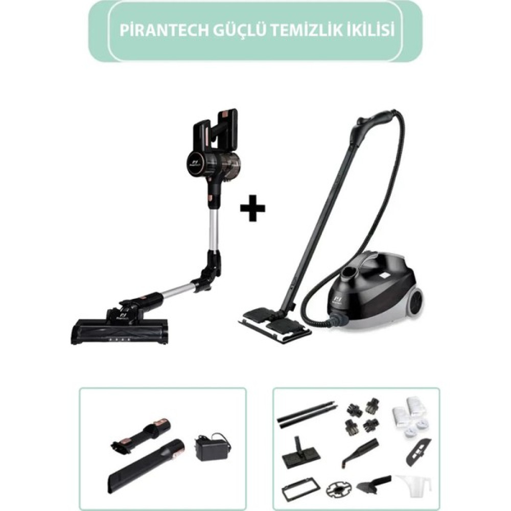 ES411 Yüksek Emiş Güçlü Dikey Şarjlı Süpürge / CB-107C Çok Fonksiyonlu Buharlı Temizlik Makinası - Siyah Elektrikli Süpürgeler Fiyatı