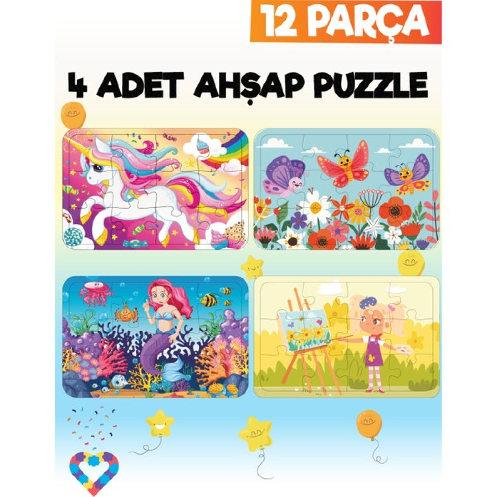 Esa Toys Ahşap 12 Parça 4 Set Çocuk Puzzle Puzzle & Aksesuarları Fiyatı