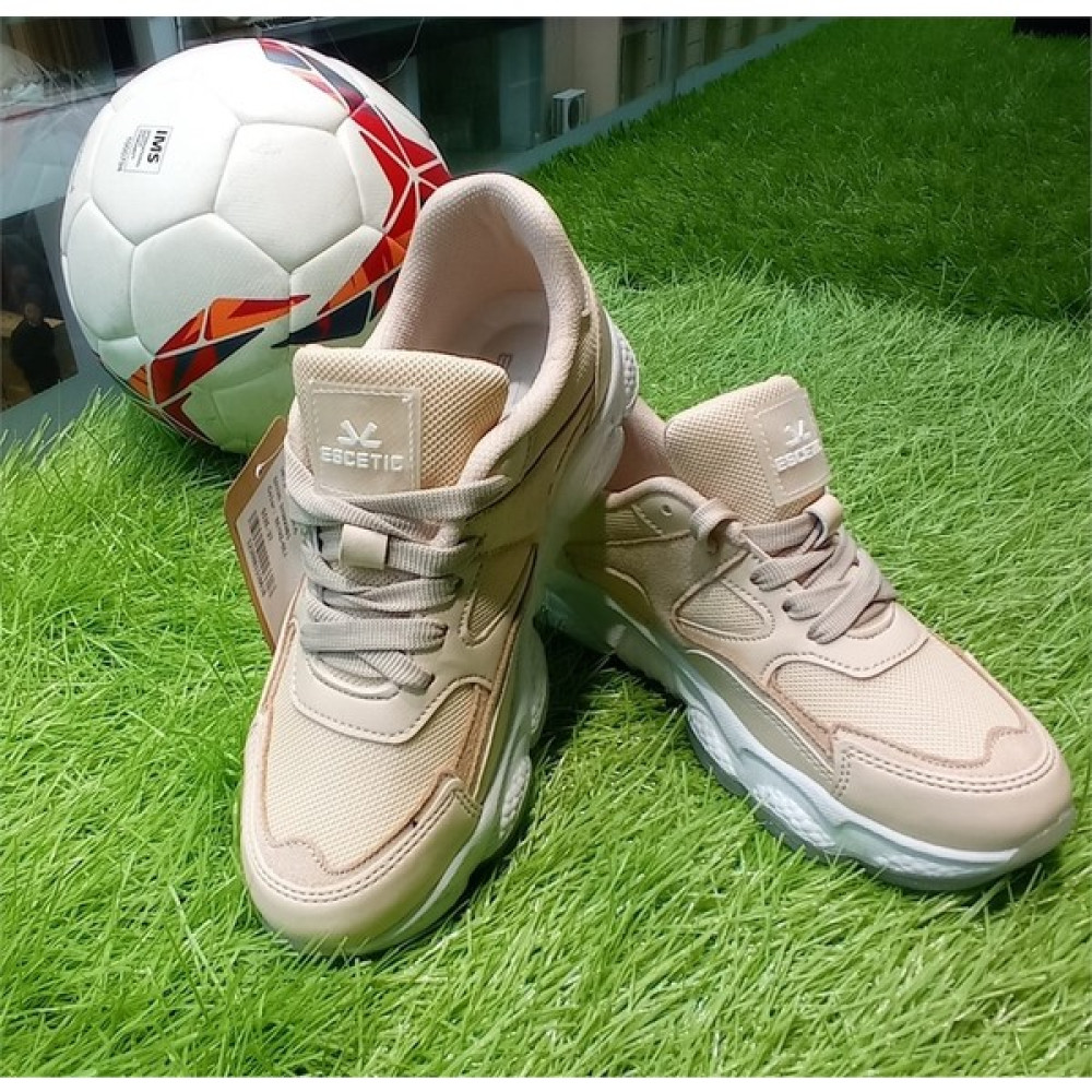 Escetic Beyaz-Bej Kadın Sneaker Yumuşak Yüksek Taban Bağcıklı Spor Ayakkabı AY0005 Spor Ayakkabı Fiyatı