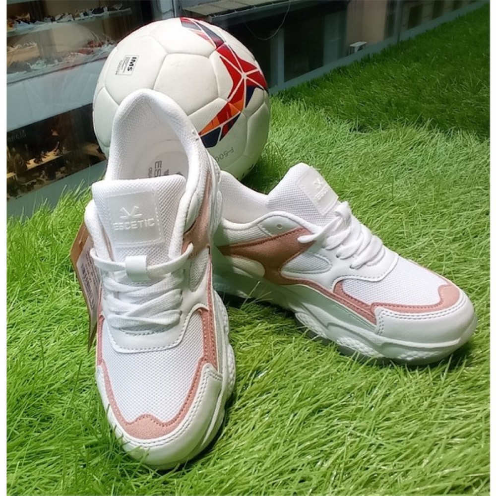 Escetic Beyaz-Pudra Kadın Sneaker Yumuşak Yüksek Taban Bağcıklı Spor Ayakkabı AY0005 Spor Ayakkabı Fiyatı