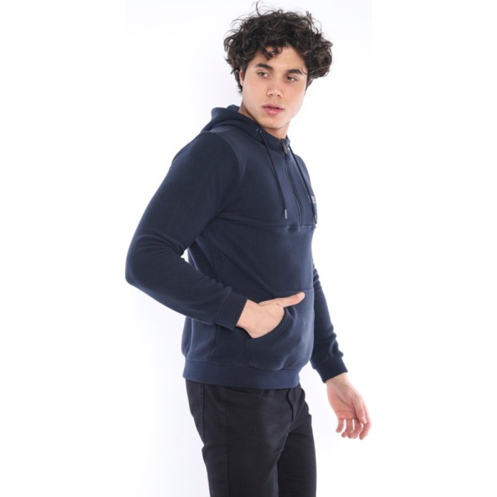 Escetic Lacivert Erkek Slimfit Kanguru Cepli Yarım Fermuar Kapüşonlu Spor Kalın Polar A3055 Ayakkabı (Outdoor) Fiyatı