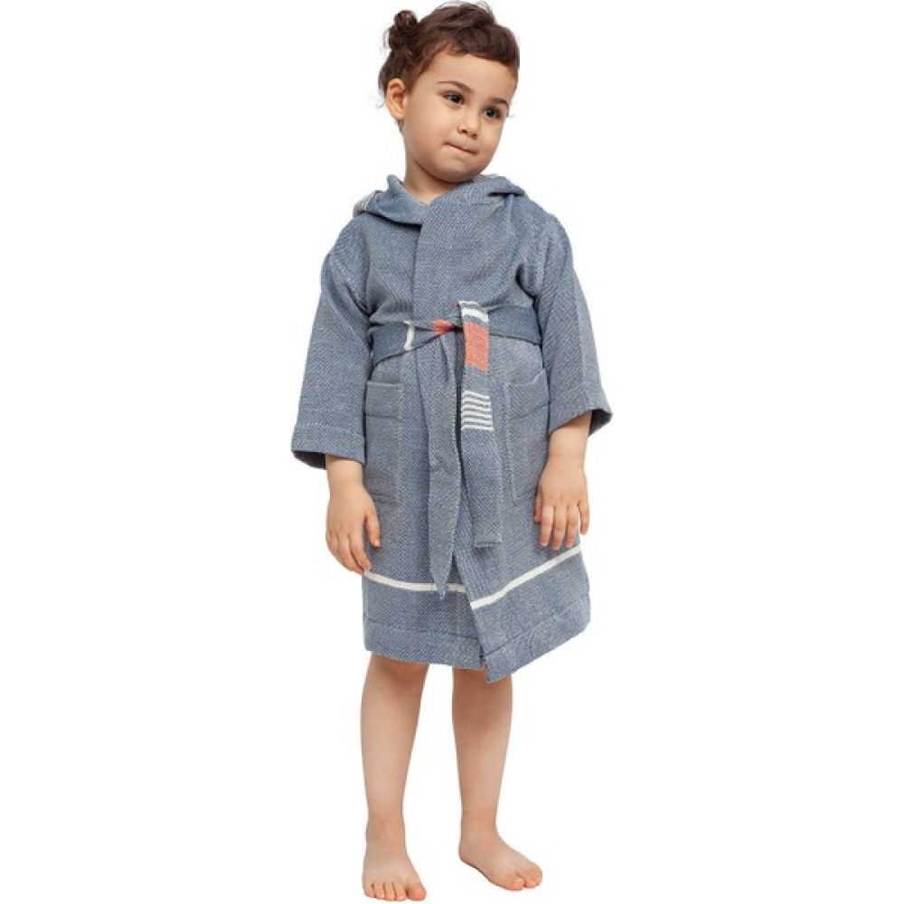 Eselba Lacivert - Kırmızı Çizgili %100 Organik Pamuk Çocuk Bornoz Kız/Erkek 5 - 7 Yaş - Mavi - Pembe Bornoz Fiyatı