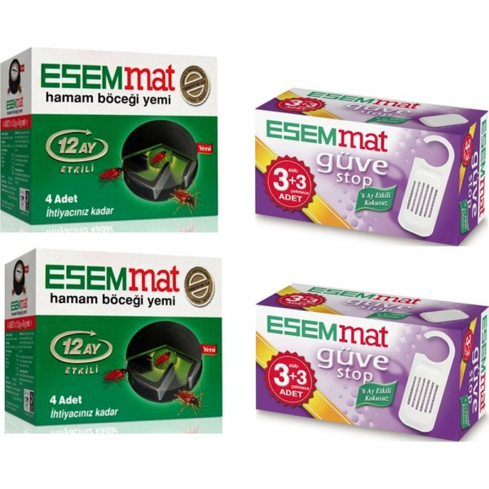 Esemmat Güve Kovucu (3 Askı + 3 Çekmece) 6 Ay Boyunca Etkili 2'li +Hamam Böceği Yemi 4'lü Sinek-Kene-Haşere Kovucu Fiyatı
