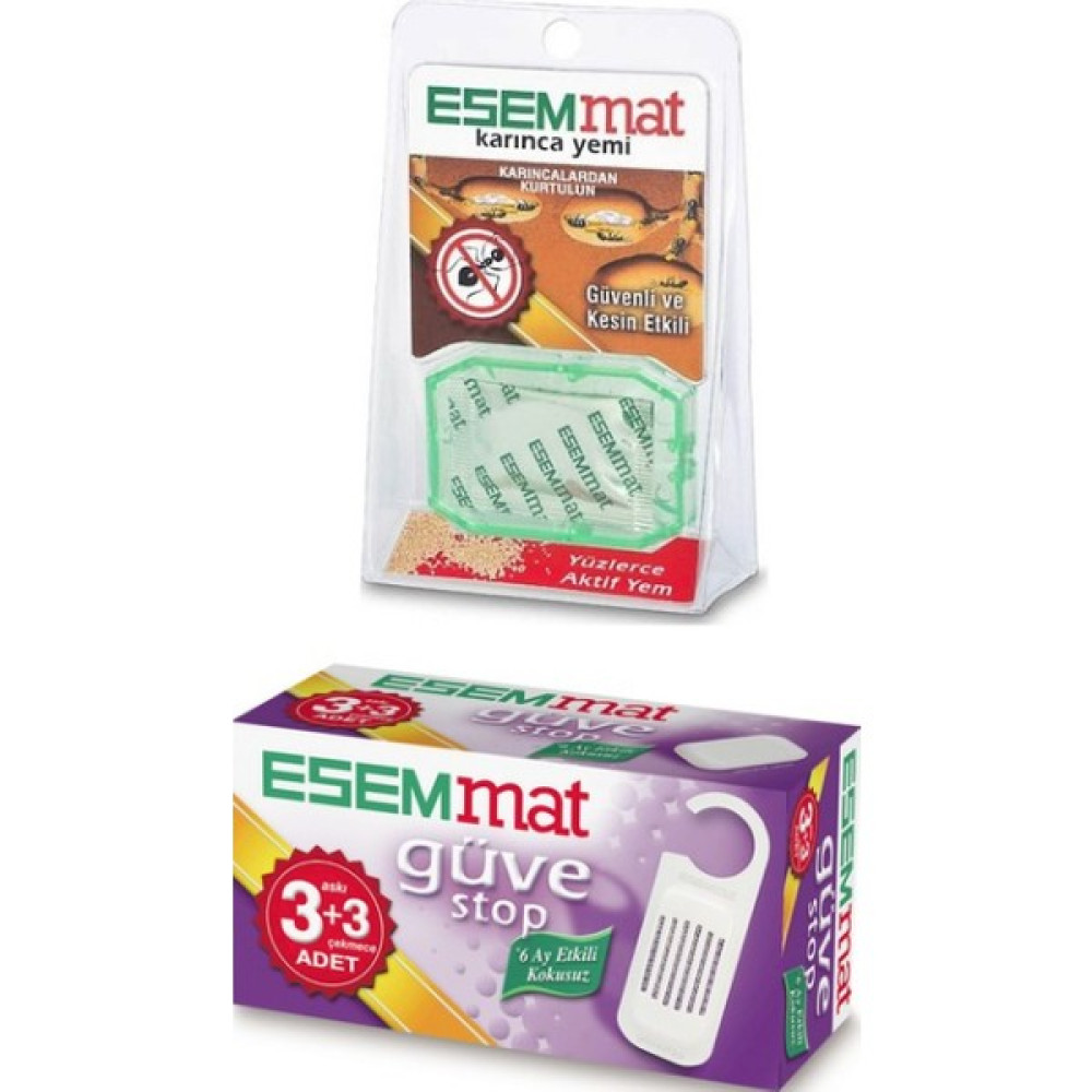 Esemmat Güve Stop (3 Askı + 3 Çekmece ) + Kesin Etkili Karınca Yemi Sinek-Kene-Haşere Kovucu Fiyatı