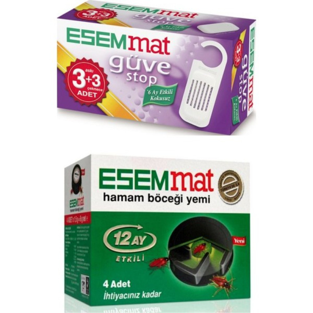 Esemmat Hamam Böceği Yemi 12 Ay Etkili 4 Adet+Kokusuz , 6 Ay Boyunca Etkili Güve Kovucu (3 Askı + 3 Çekmece) Sinek-Kene-Haşere Kovucu Fiyatı