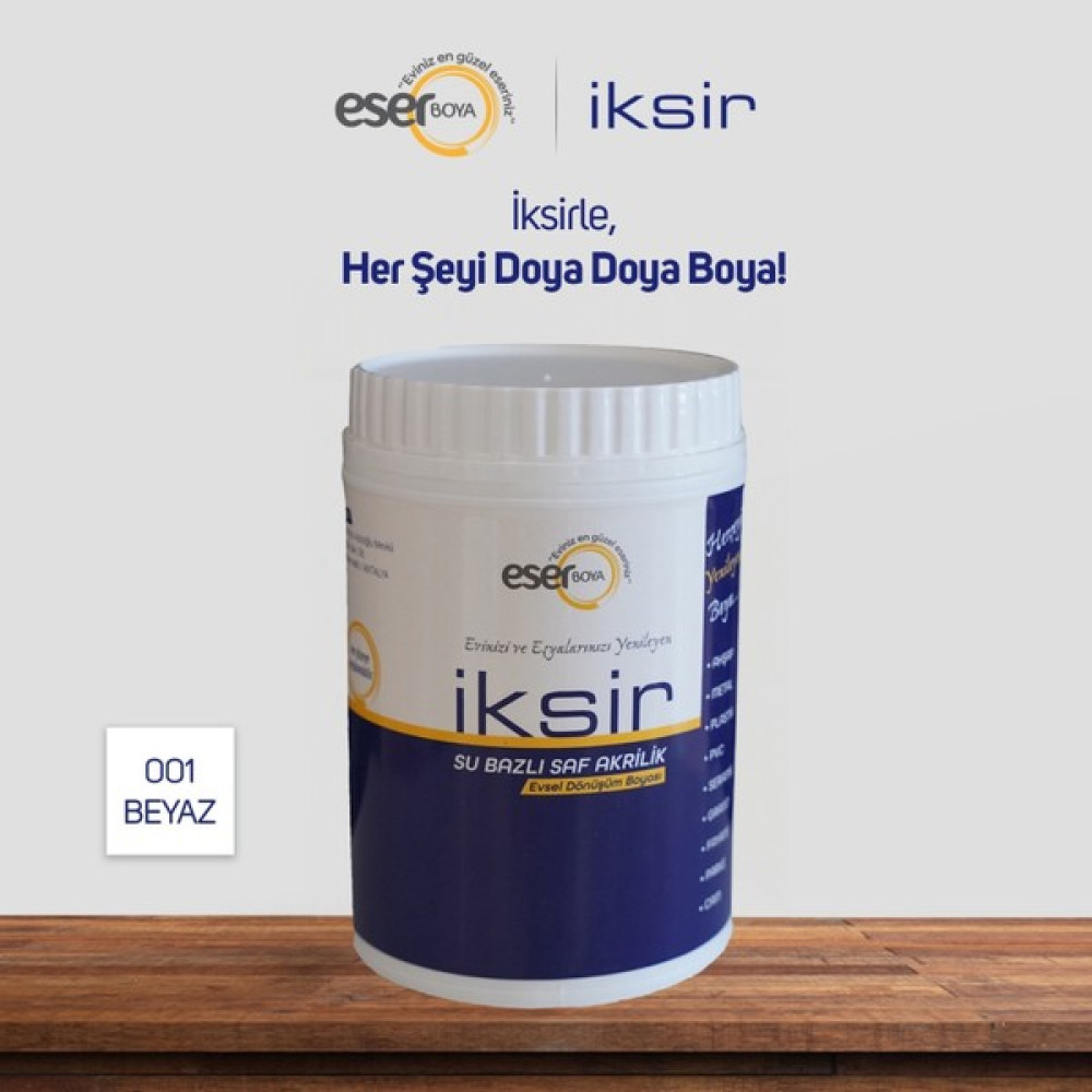 Eser Boya Iksir Su Bazlı Akrilik Evsel Dönüşüm Boyası (MOBİLYA-FAYANS-DOLAP-AHŞAP-PLASTİK-CAM) BÜTÜN YÜZEYLERDE ÜSTÜN YAPIŞMA PERFORMANSI - 0,5 LT İç Cephe Duvar Boyası Fiyatı
