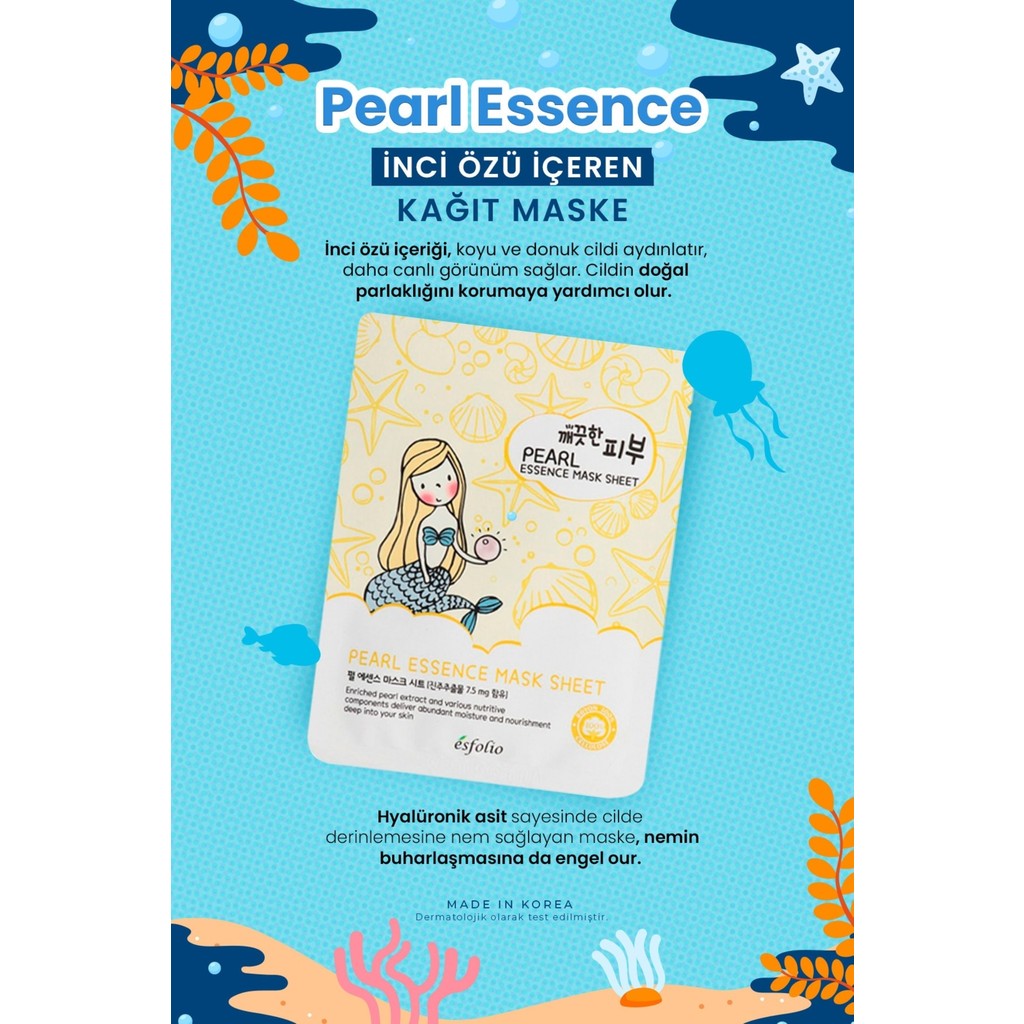Esfolio Inci Özü Içeren Aydınlatıcı Kağıt Maske Esfolio Pearl Essence Mask Sheet Diğer Fiyatı
