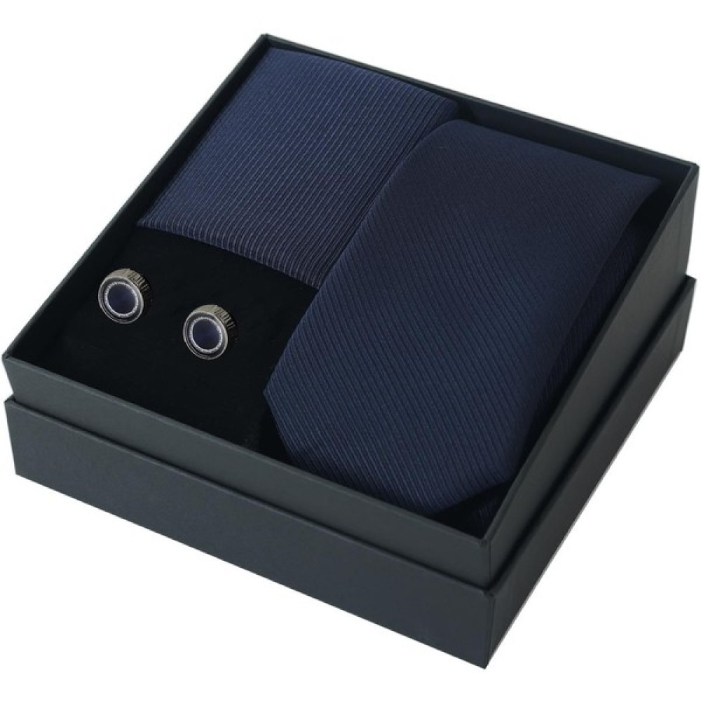Esgue Lacivert Kol Düğmesi Hand Made Lacivert 7.5 cm Kravat Mendil Kutulu Hediye Seti Kravat Fiyatı