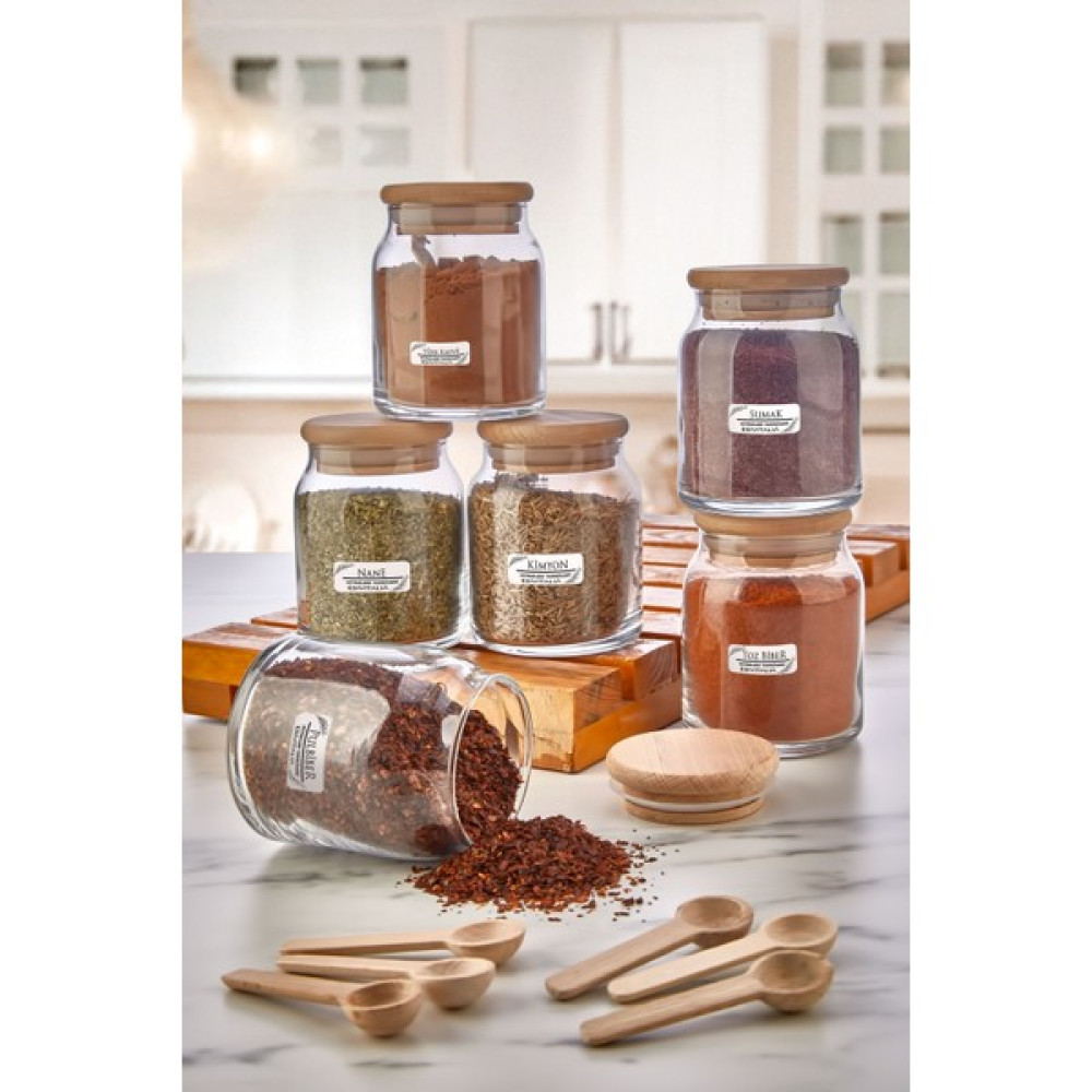 Esivitalia Etiketli 6'lı Bambu Kapaklı Kaşıklı Lüks Baharatlık Takımı 300 ml - 6 Adet Baharat Setleri & Baharatlıklar Fiyatı
