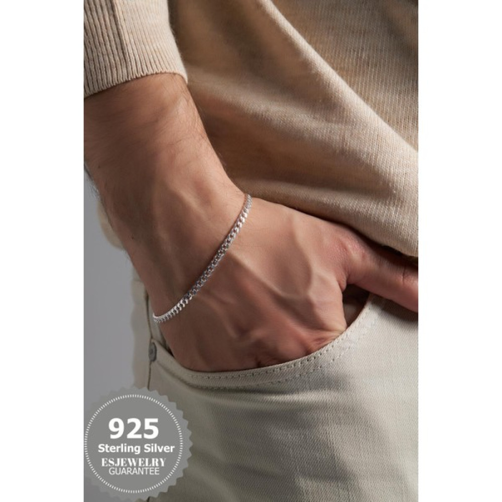 Esjewelry 925 Ayar Gümüş Gurmet Erkek Bileklik 4 mm Genişlik 21 cm Uzunluk Saat ve Bileklik Aksesuarı Fiyatı