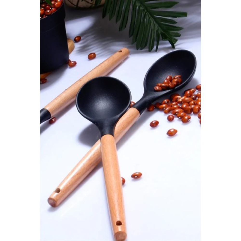 Eskabia Bambu Saplı Silikon Kaşık Siyah 1 Adet Çatal / Kaşık / Bıçak Takımları Fiyatı