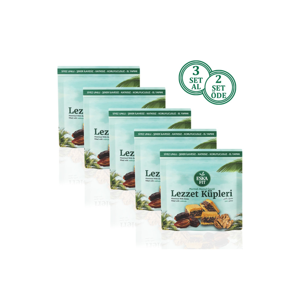 Eskafit Şekersiz Hurmalı Cevizli Mamul (1 SET = 5 PAKET) Atıştırmalık Fiyatı