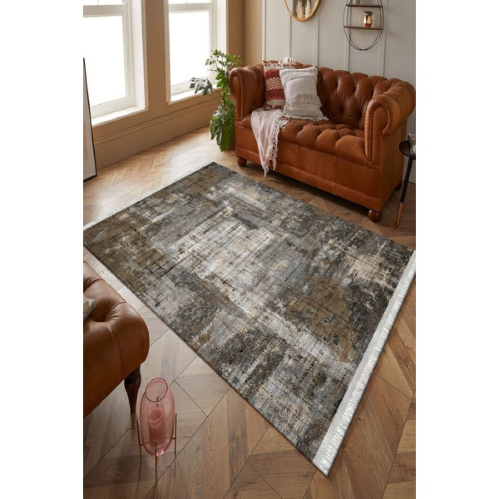 Eskitme Kahverengi Detaylı Kaymaz Taban Yıkanabilir Antre Halısı Kadife Kumaş Dot Taban Halı - 120 x 180 cm Salon Halısı Fiyatı