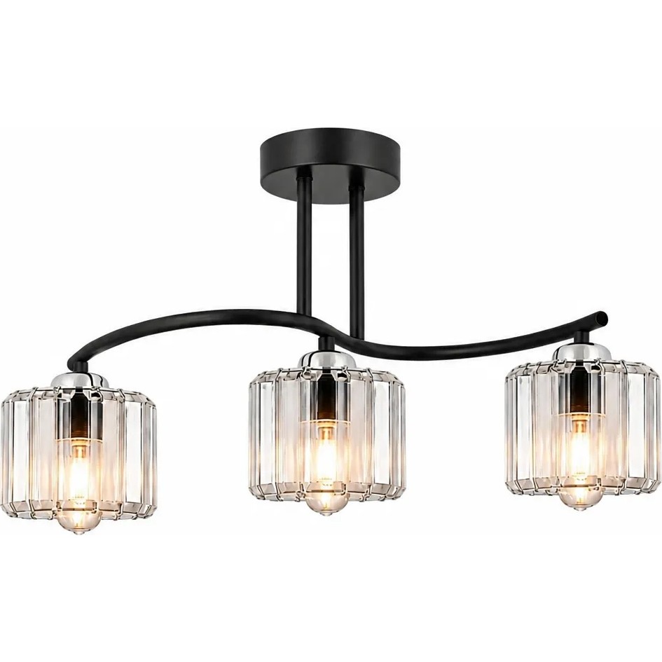 Eslight Ahu 3’Lü Kristal Taşlı Modern Salon Mutfak Yatak Odası Avize - Siyah - Krom Avize Fiyatı