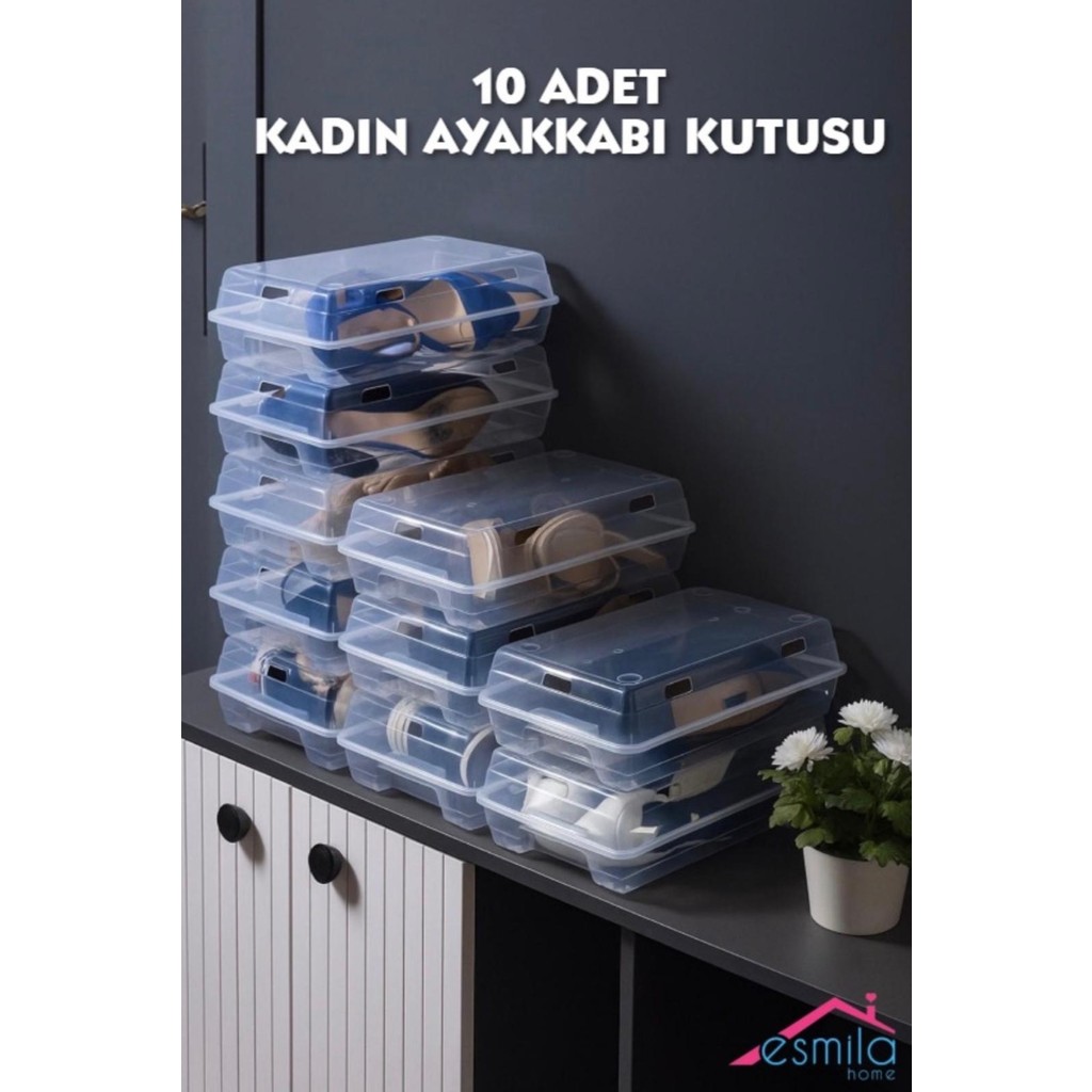 Esmila 10 Adet Kadın Ayakkabı Kutusu Şeffaf Ayakkabı Düzenleyici Organizer Havalandırmalı Kutu Ayakkabılar ve Çantalar Fiyatı