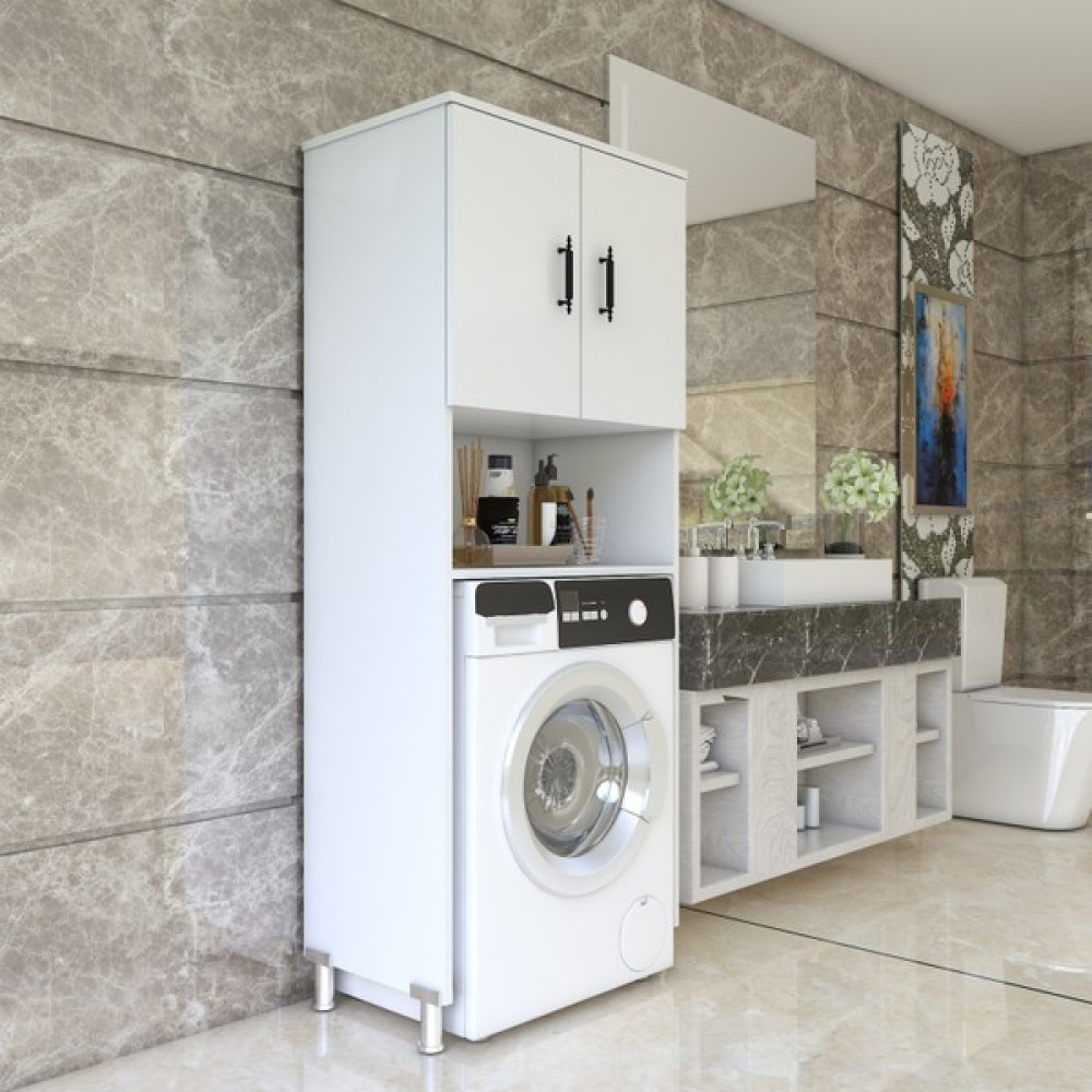 ESMOPA MOBİLYA Çok Amaçlı Banyo Çamaşır Makinası Dolabı - Parlak Beyaz Banyo Dolabı / Mobilyası Fiyatı